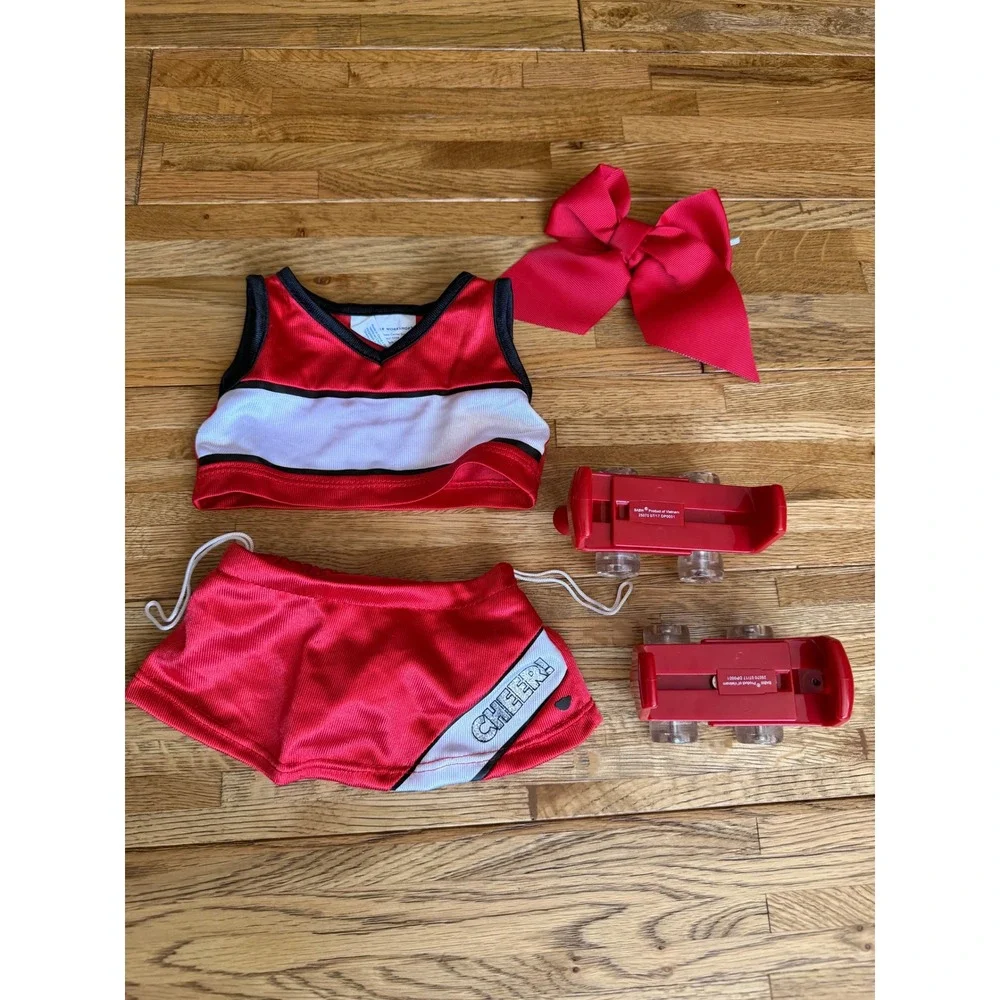 Cheerleader Outfit Set 2pc Top Skirt Red‎ with Red Bow and Red Skates- total 5pc